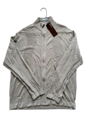 NWT Perry Ellis Men's Zip-Front Beige Sweater Jacket